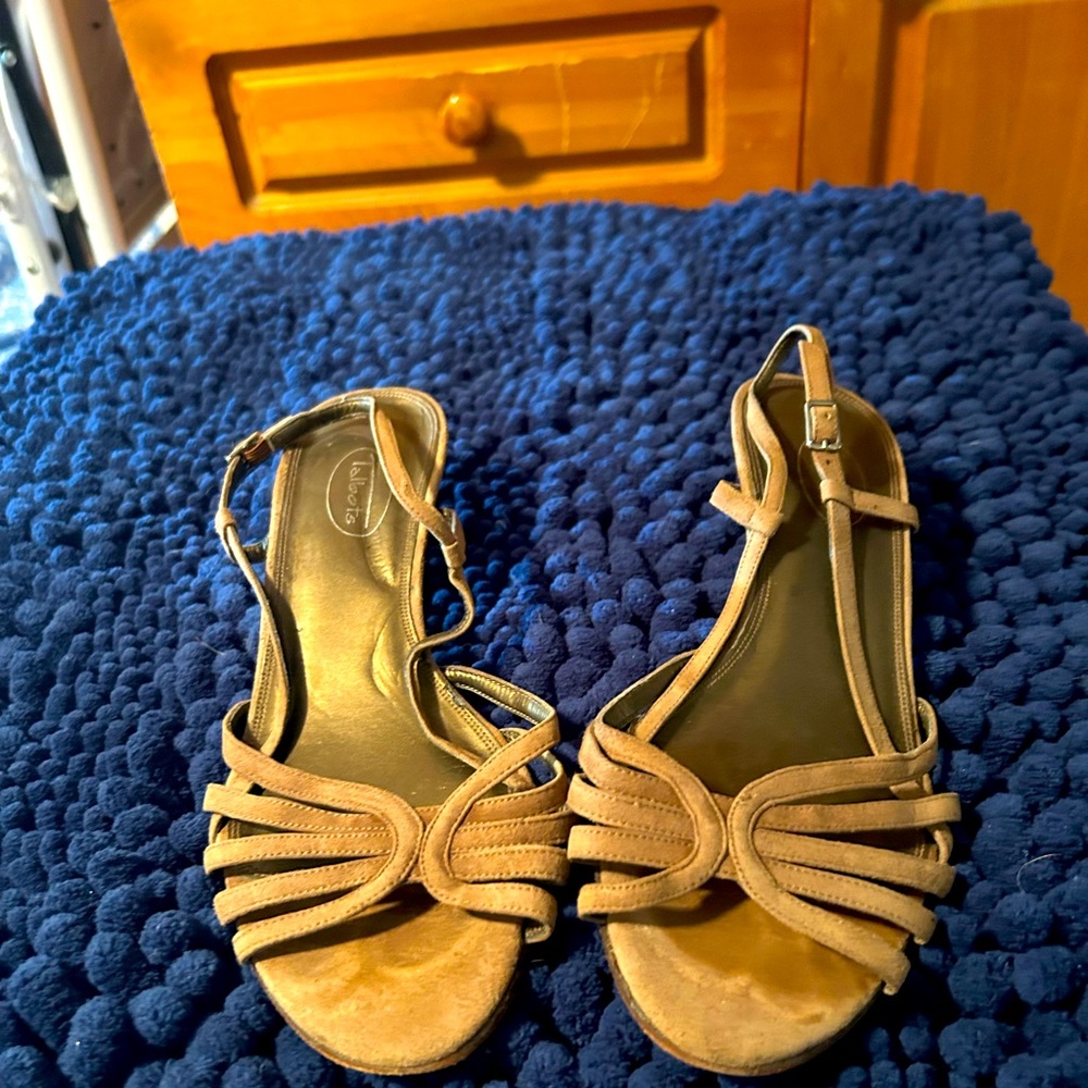 Taupe, suede strappy sandals.